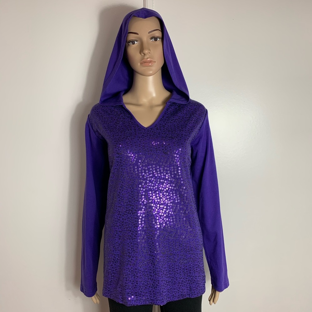 QUACKER FACTORY Sz. M Purple Sequin Hoodie A217035